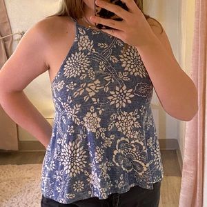 Billabong High Neck Blue and White Floral Tank